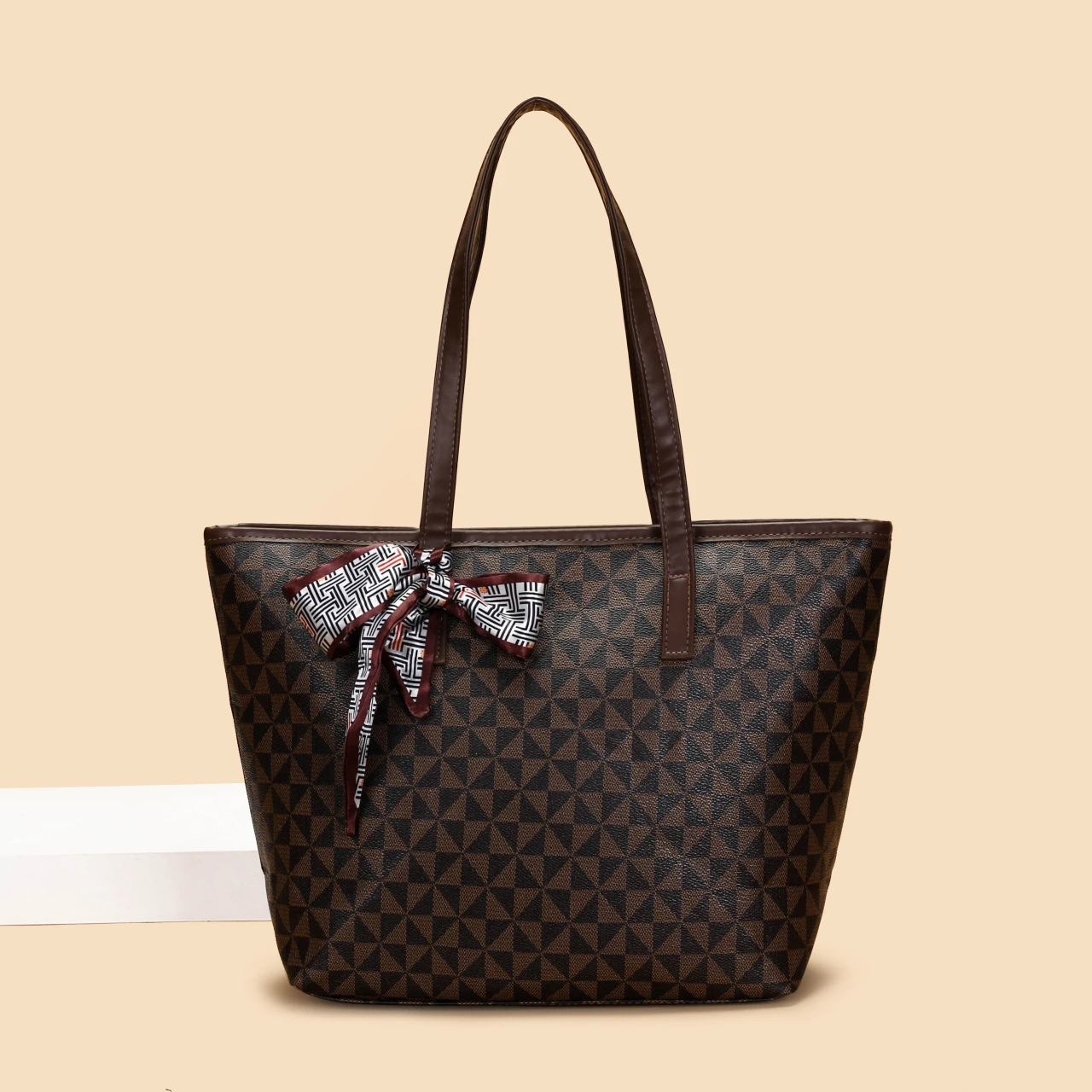 Large Capacity Fashion Printed Women's PU Single Strap Shoulder Tote Bag Handbag Zipper Closure Anti-Theft Waterproof Portable