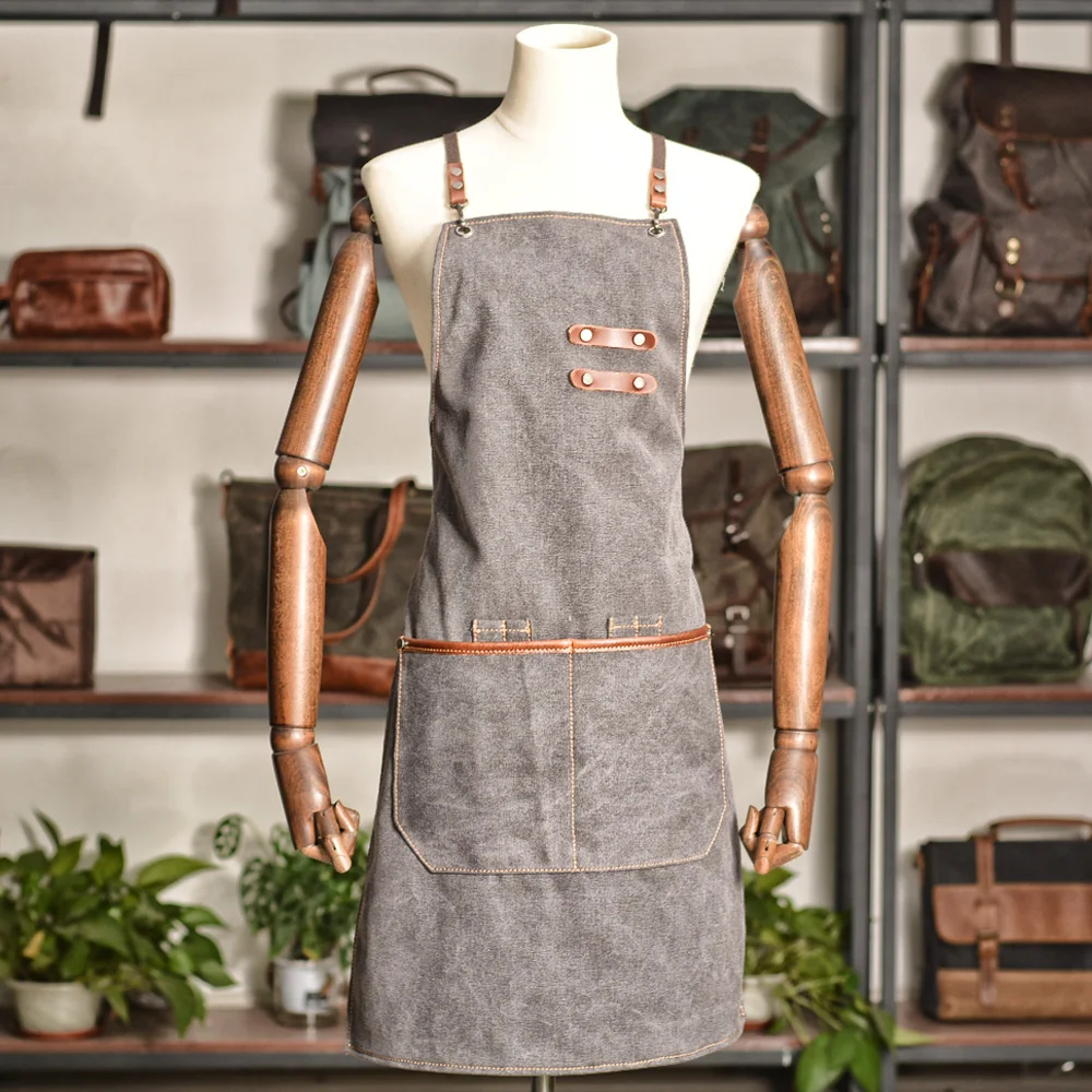 custom logo vintage work tooling canvas leather apron