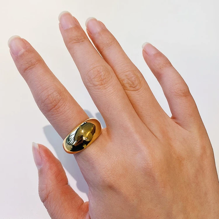 
 Minimalist Jewelry Trending 18k Gold Plated Statement Ring Stainless Steel Chunky Dome Ring  