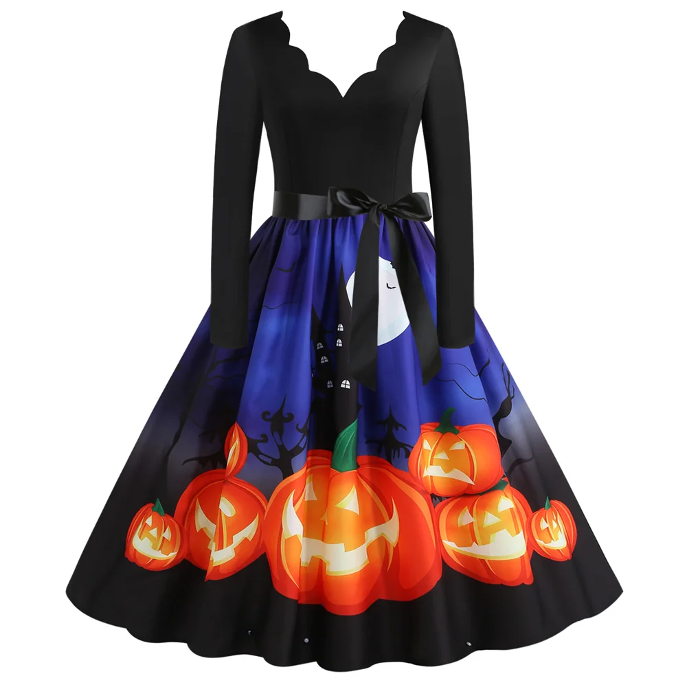 midi halloween dresses for women LYXSSBYX Halloween Costumes for Women Hollowed Out Dresses Long Sleeve Fashion Holiday Summer Solid Color Party Midi Beach Dress