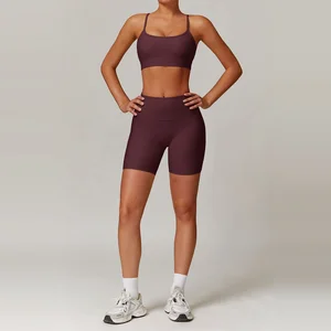 Wholesales Active Wear Women's Yoga Suit  2 Pieces Set  Sexy Bra Seamless Shorts Yoga Suit Women Leggings