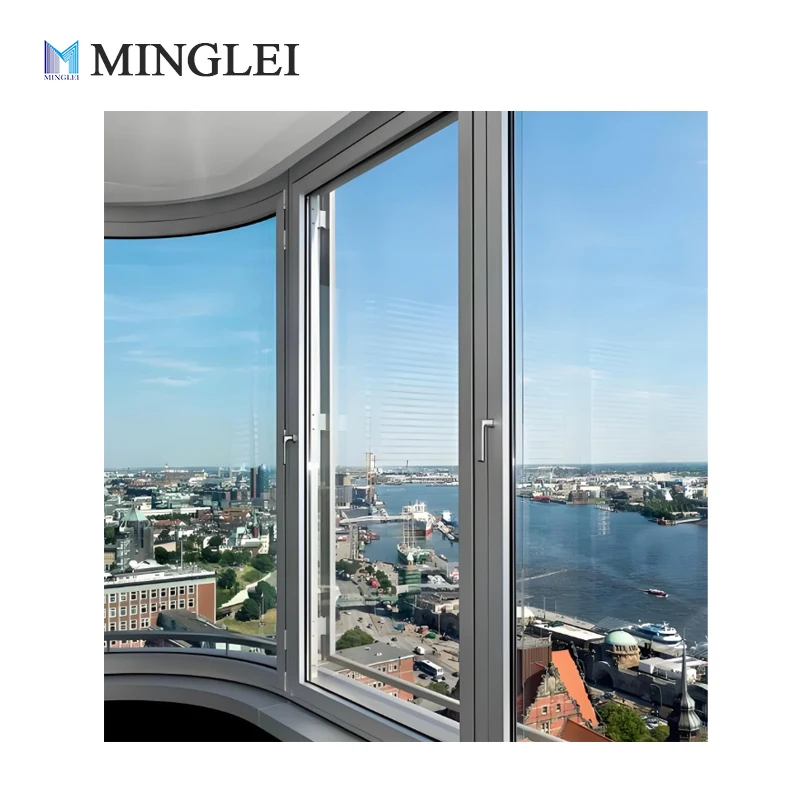 نافذة Minglei ذات التصميم الحديث والإطار البسيط الأبيض من الألومنيوم مع زجاج عازل للصوت وإطار رفيع لنوع casement