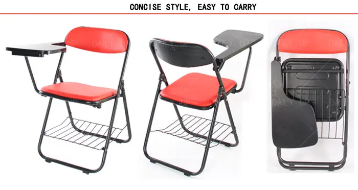 Upholstered PU Leather Training Chair With Tablet Book Holder Conference Chair folding chairs for events