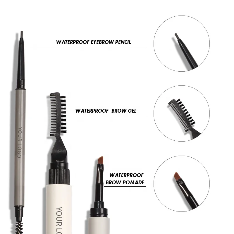 Custom Eyebrow Pen Glue Balm Eye Brow Kits with Logo Pencil Comb Brush Stencil Set Gel Private Label Waterproof Vegan Brow Set