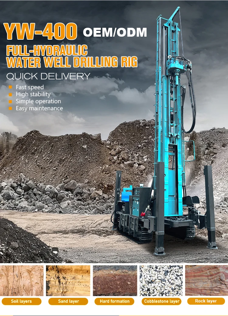 Oil Rig Bore Professional Grade 400m Depth Hydraulic Rotary Rig With Mud Pump Water ...