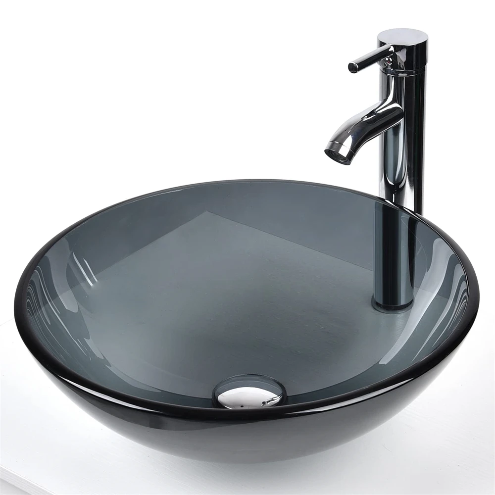Modern Round Bowl Vanity Sinks Cheap Hotel Use Wall-Hung Tempered Glass Vessel Sink Eco-Friendly Wash Basin