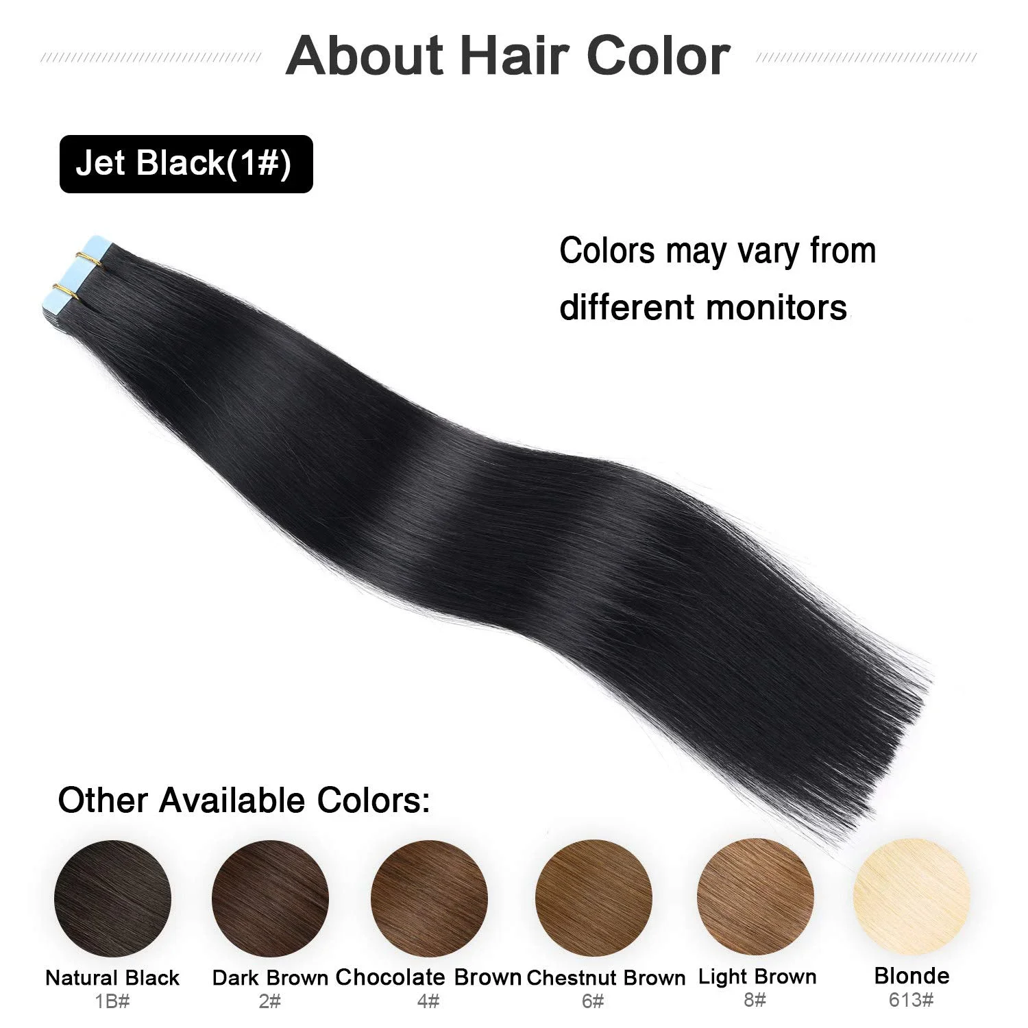 Natural Black Straight Hair Tape In Extensions for Women 1B_voghion.com