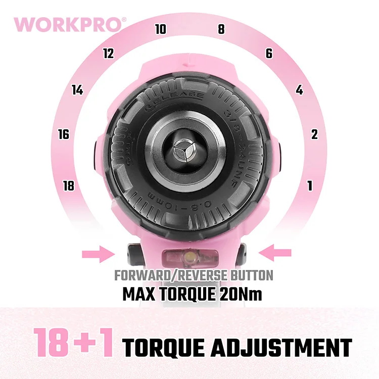 Trapano Avvitatore WORKPRO 8V Con Batteria 2000mAh, Ricarica USB-C, Mandrino 10mm, 800 Giri/min, 15 Accessori, Leggero 710g