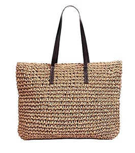 KALANTA 2026 Women Handbag Summer Beach Bag Rattan Woven Handmade Knitted Straw Large Capacity Totes Leather Women Shoulder Bag