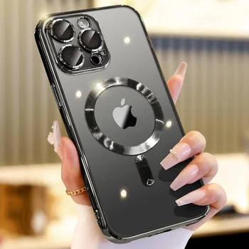 Luxury  Clear Shockproof Transparent TPU Mobile Phone Case for iPhone 17 Pro Max 14 15 16 With Magnetic Custom Cell ODM OEM logo