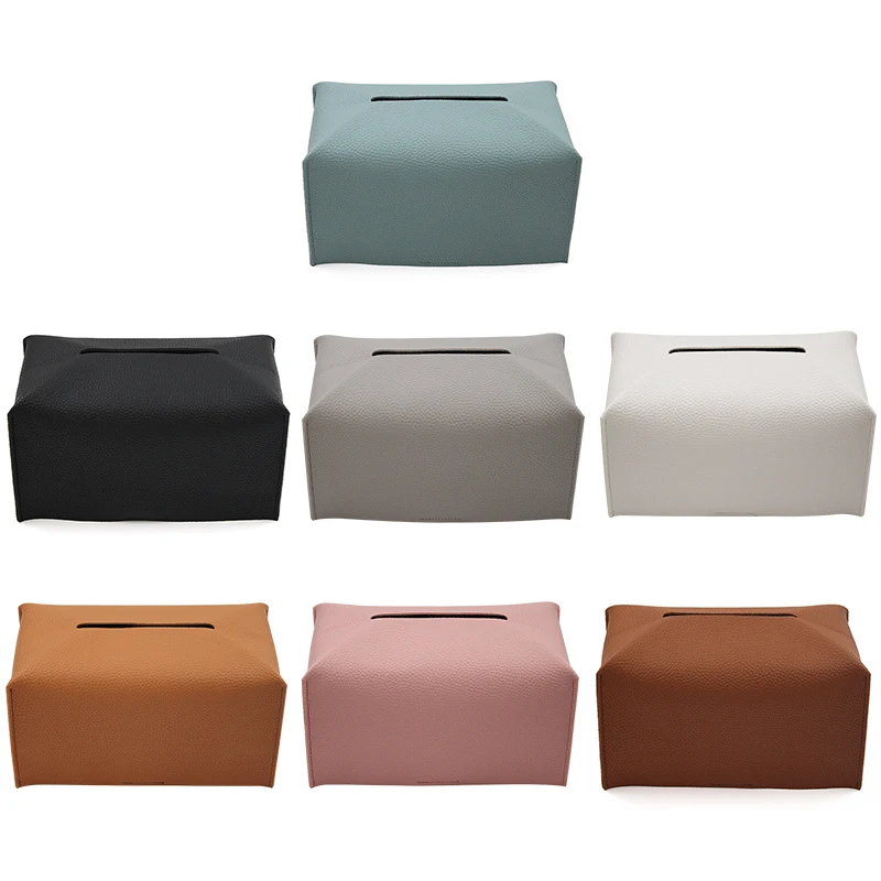 Modern Decorative Leather Rectangular Tissue Box Case Household Foldable Home Restaurant PU Leather Organizer