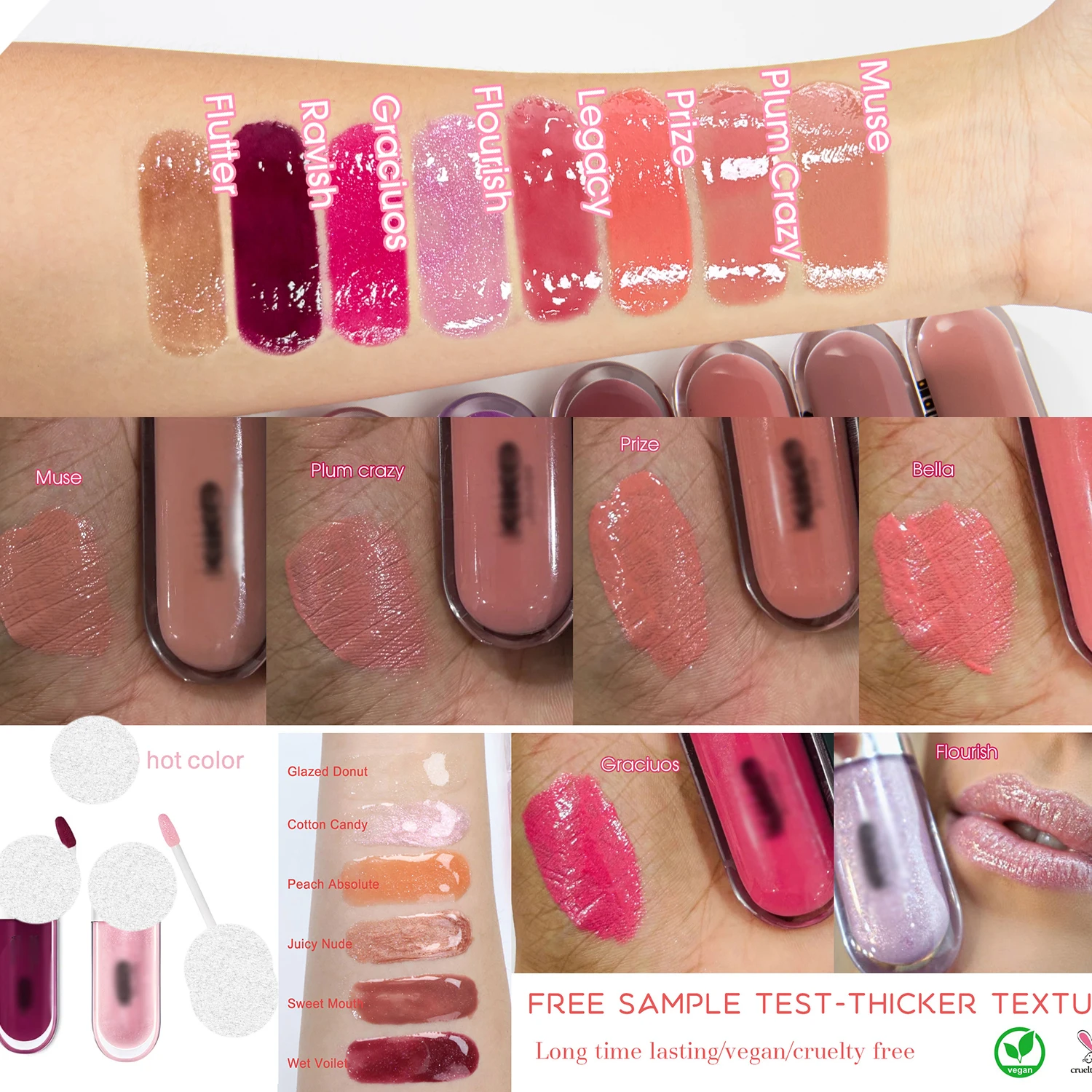 Custom Logo Private Label Natural Liquid Clear Glitter Shiny Glossy Vendor Vegan Lipgloss