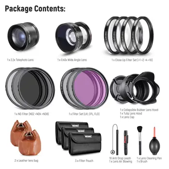 Neewer 58mm Lens and Filter Set Wide Angle 2.2X Telephoto Lens Close up Macro/ND/UV/CPL/FLD Camera Lens Filters for  APS-C product image