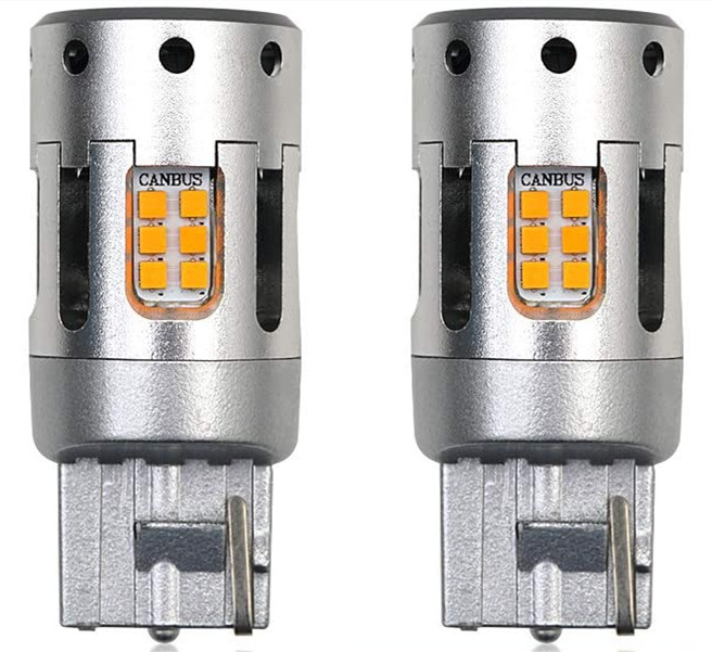 Один год гарантии, Высококачественная светодиодная лампа, короткая 7440 желтая лампа поворота с вентилятором