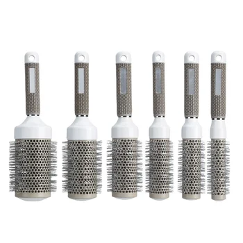 Salon Ceramic Hair Round Thermal Brush with Gray Aluminum Tube Professional Hair Massage Comb for Detangling and Styling