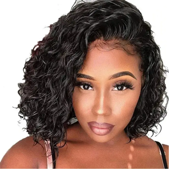 Wholesale 10a Grade Side Part Short Water Wave Indian Human Hair Lace Front  Bob Wig With Side Bangs - Buy Bob Wig With Side Bangs,Wig With Side Bangs,Bob  Wig With Bangs Product