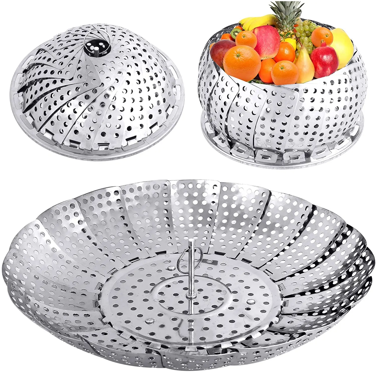 Aiasiry Vegetable Steamer Basket Stainless Steel Steamer Basket Folding Expandable Steamers Silver Color,Size 1 