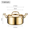 Olla de tres capas de 16 cm con orejas de cuerno dorado y tapa de acero.