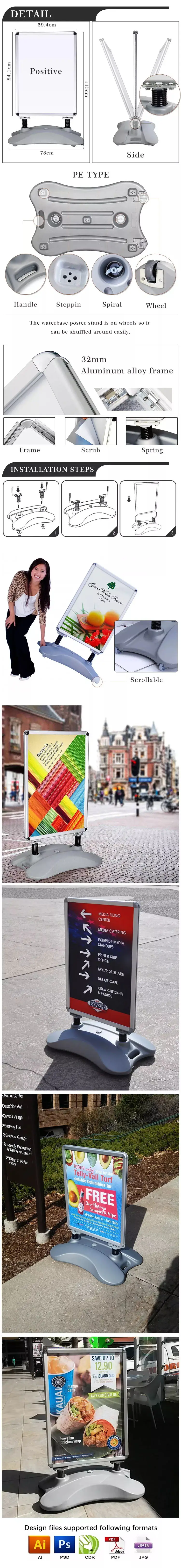 Outdoor advertising wind master poster stand with water filled heavy base for poster size a0 a1 b1 b2