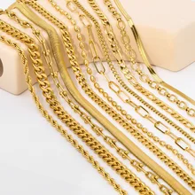 AC Jewelry 18k Gold PVD Plated Stainless Steel Cuban Necklace Waterproof Chocker Layers Chain Paper Clip Necklace In Stock