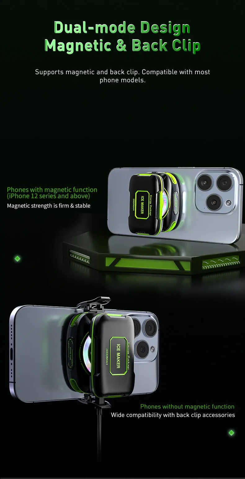 JS85 armored design Wireless 3000mAh Backpack battery Level 7 speed adjustable gaming semiconductor phone cooling radiator