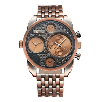 Oulm HT9316 Double time zone travel time alloy strap for men's watches large dial quartz watch