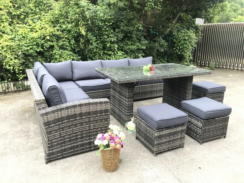 Polyrattan Garden Furniture Corner Sofa Lounge,High Dinning Table Set