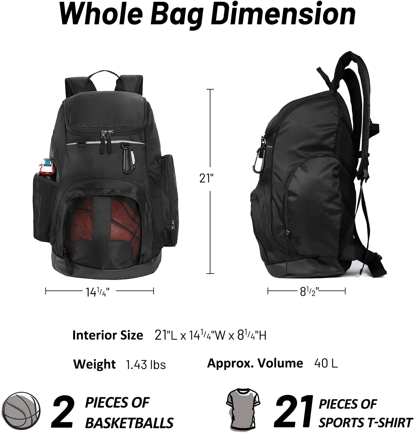 Athletic Basketball Backpack, Lightweight Sports and Gym Day Pack with Bottom Ball Compartment