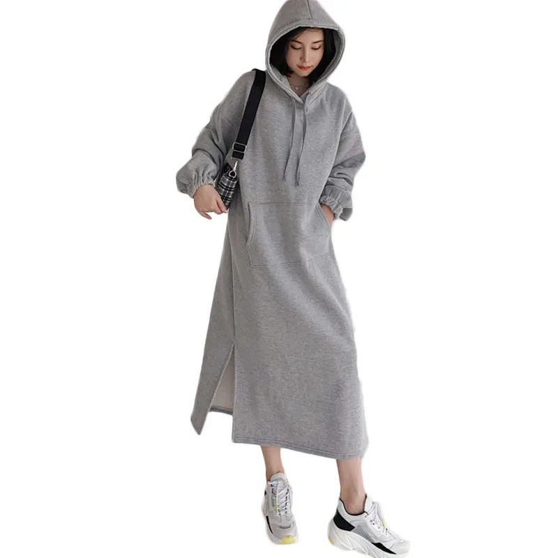 Winter Thick Warm Plain Hooded Maxi ...