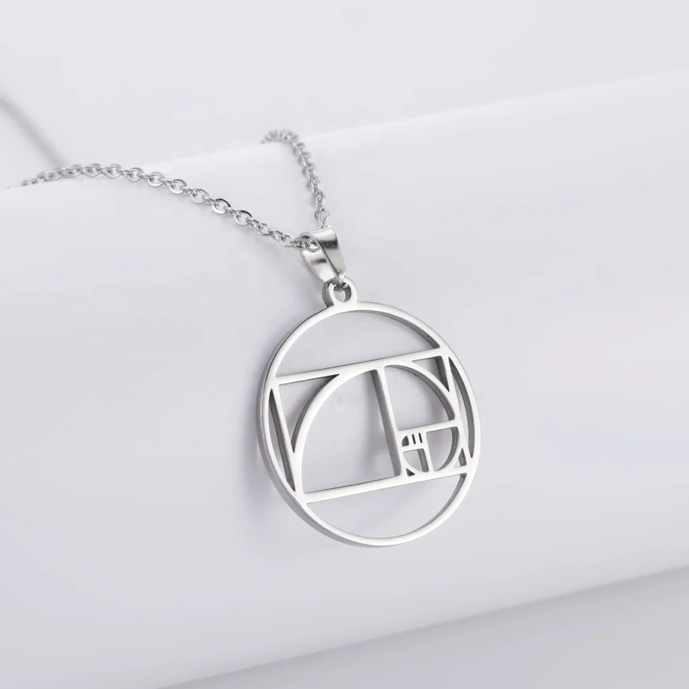 Fibonacci Spiral Circle Triangle Golden Ratio Geometry Pendant Necklace Women Choker Necklace Stainless Steel Jewelry