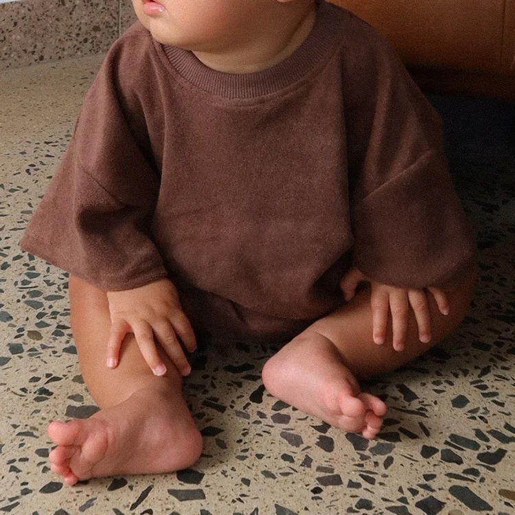 NEW Design Summer Custom Embroidery Unisex Soft Casual Terry T-shirt Romper for Baby