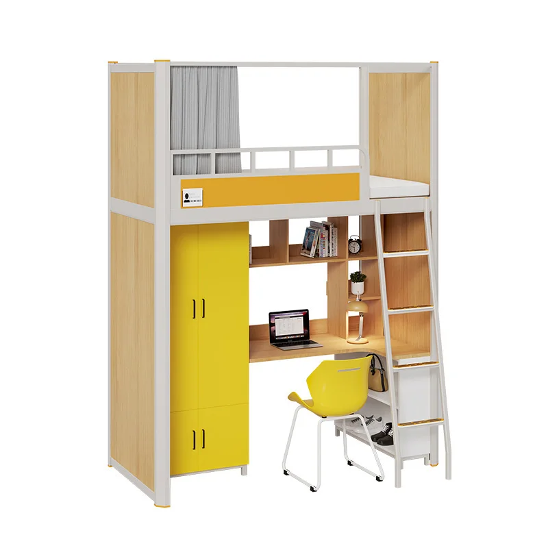 Modern Metal Loft Bed Apartment Iron Multifunctional Floor Bed Free 3D Design Convertible for School Use Offers Storage Space