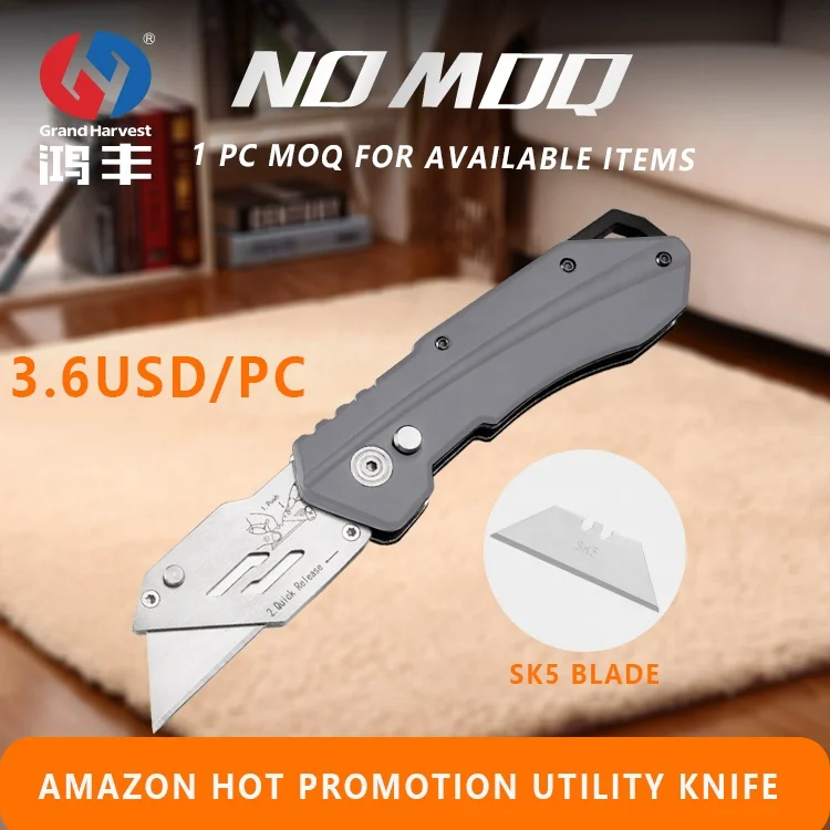 Grand Harvest New Coming 3 In 1 Folding Sk5 Blade Retractable Carpet Knife  Heavy Duty Pocket Cutter Knife Utility