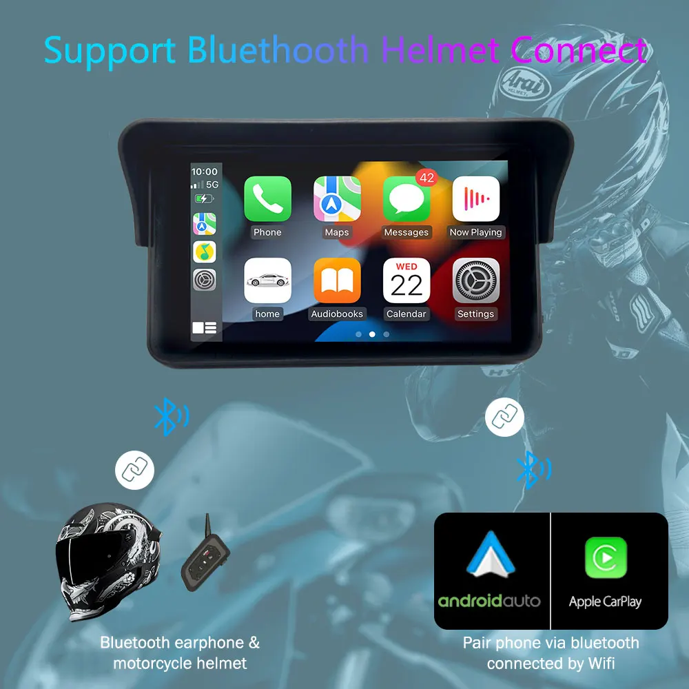 2025 Motorcycle GPS Navigation 7 Inch HD Touchscreen IPX7 Waterproof Wireless Carplay Android Auto Universal for Harley BMW