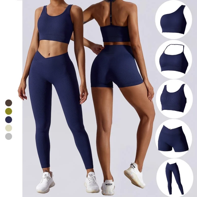 Однотонный спортивный комплект из 2 предметов с бюстгальтером и леггинсами Женский бесшовный для фитнеса высокой талией бега йоги