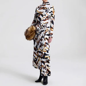 ZYHT 73973 Guangzhou Manufacturer Summer Spring New Collection Leopard Print Maxi High Neck Women Casual Comfortable Dress