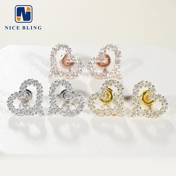 Hot Selling Ear Studs VVS Moissanite Diamond Jewelry Love Heart 925 Silver Earrings For Women