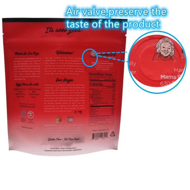 Kimchi Bag Custom Printing Resealable Food Grade Plastic Korean Salted