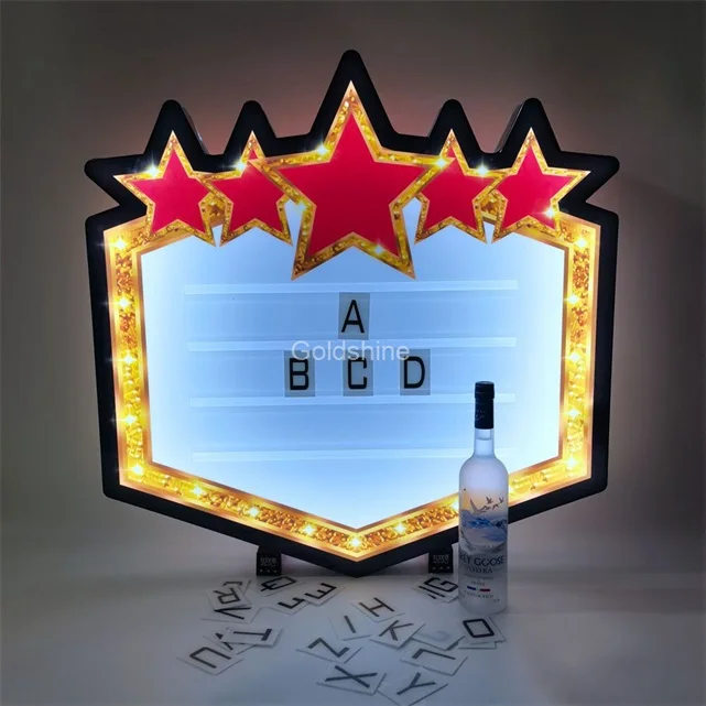 Custom Logo Star Led Message Board Handcrafted Vip Bottle Service Presenter for Nightclub Bar Lounge Party Events