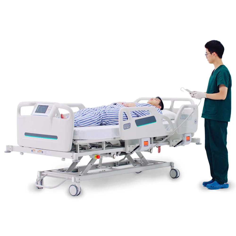 Luxury 7-Function Electric ICU Hospital Bed Metal Manual Nursing Bed with Forward/Backward Sitting & Tilt/Turn Features