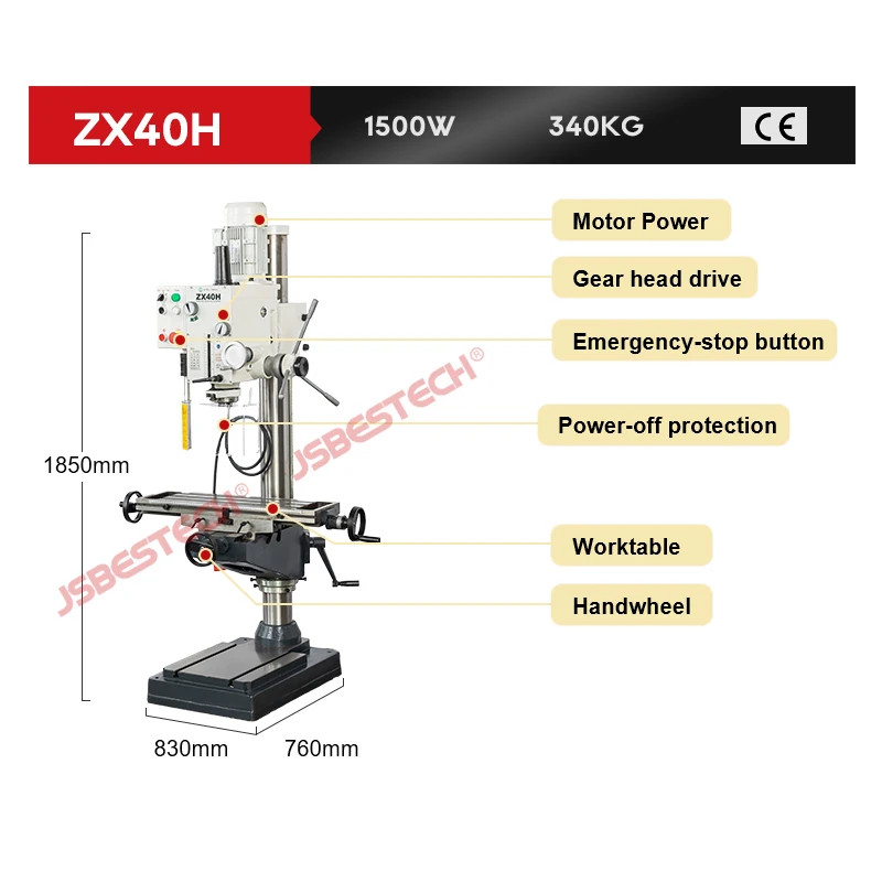 JSBESTECH ZX40H Drilling Milling Machine - Heavy Duty & Price