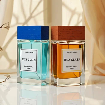 Factory Customize Luxury Square Glass Perfume Bottles 100ml Custom Fragrance Bottle With Box Packaging and Wood Cap