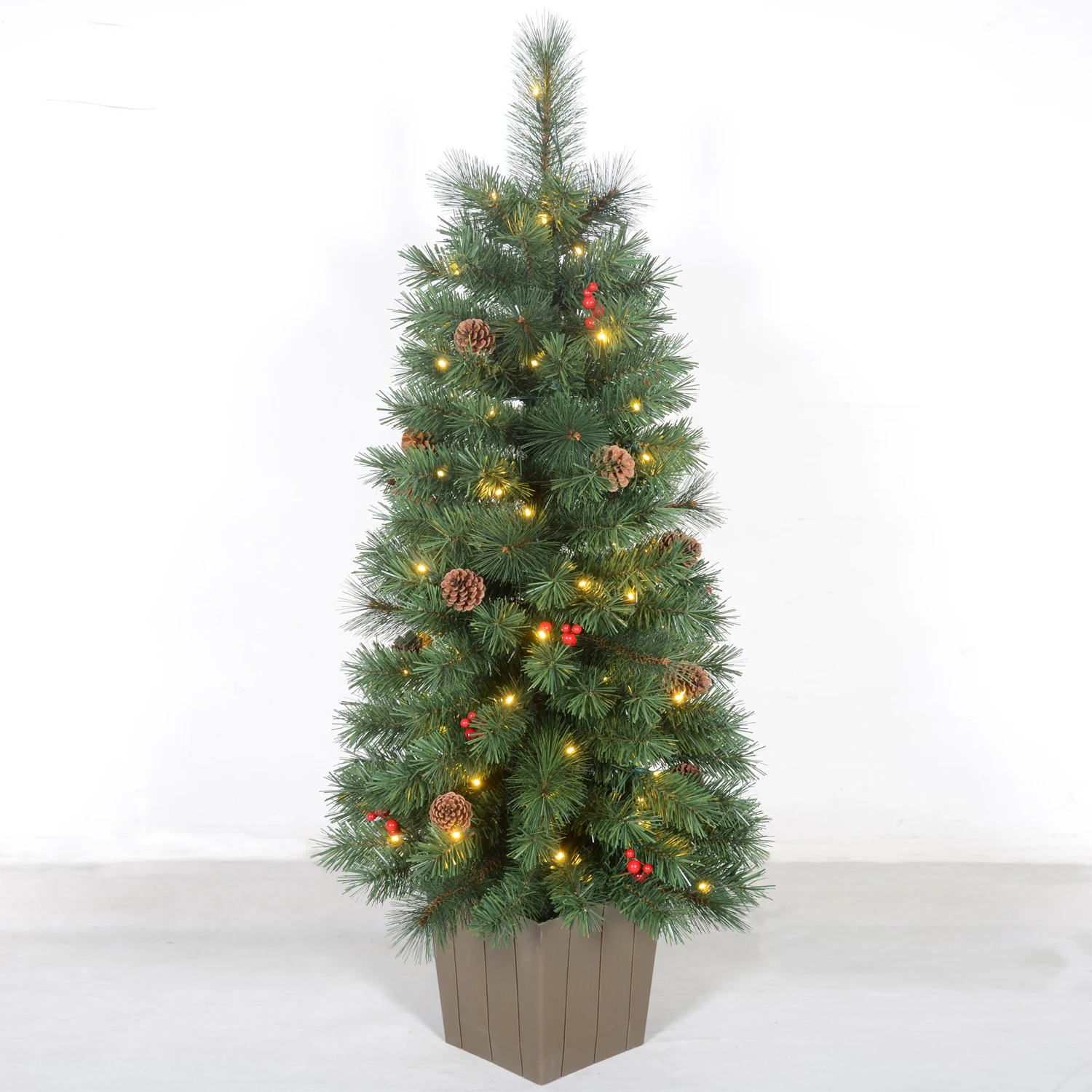 LED Light-Up Christmas Tree 60cm to 150cm Artificial with Red Berry and Pine Cone 4ft Big for Home and Xmas Decoration