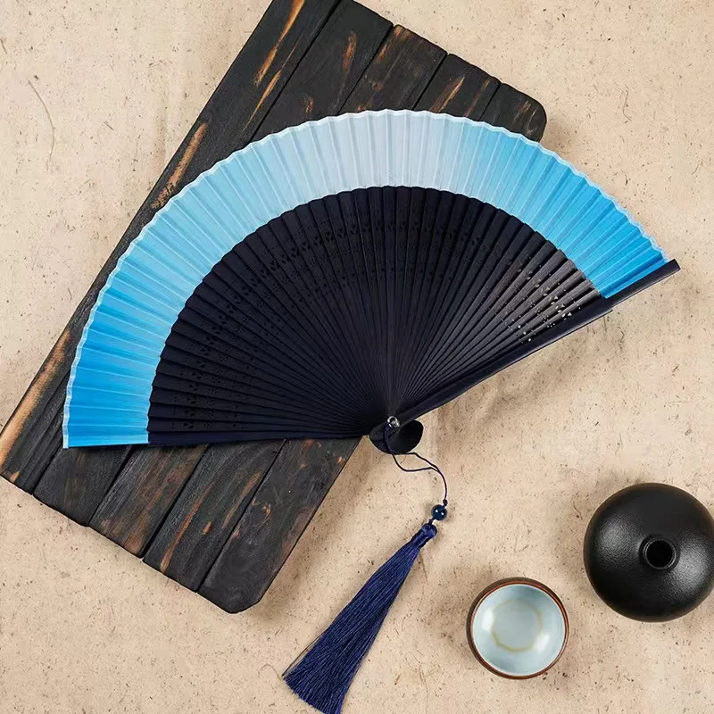Eco-Friendly Bamboo Hand Fan with Carved Technique and Pantone Color for Wedding Decoration