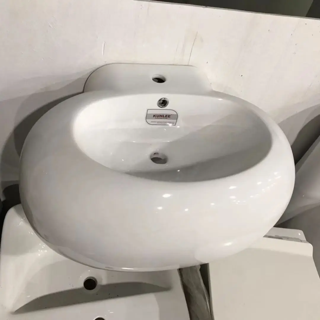 Bathroom Sanitary Ware Suite Wall Hung Hand Wash Basin Ceramic Oval Egg Sinks