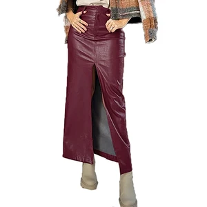 Fashion Women's PU Leather Zipper Fly Straight Slit Skirt