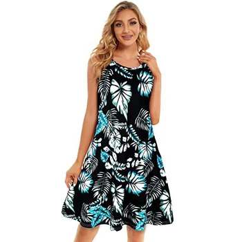 2023 Hot Selling one piece plus size beach casual custom female Women lady Vestidos Printed Sleeveless floral beautiful Dress