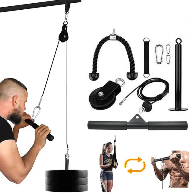 Fitness adjustable pulley cable system  strength training  attachment machine DIY home gym equipment