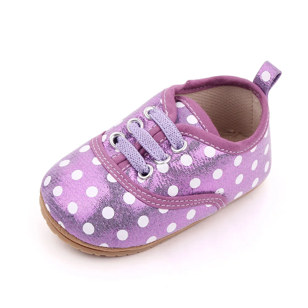 Solid Color Sparkling Round Polka Dot Decorative Elastic Baby Soft Soled Toddler Shoes supplier
