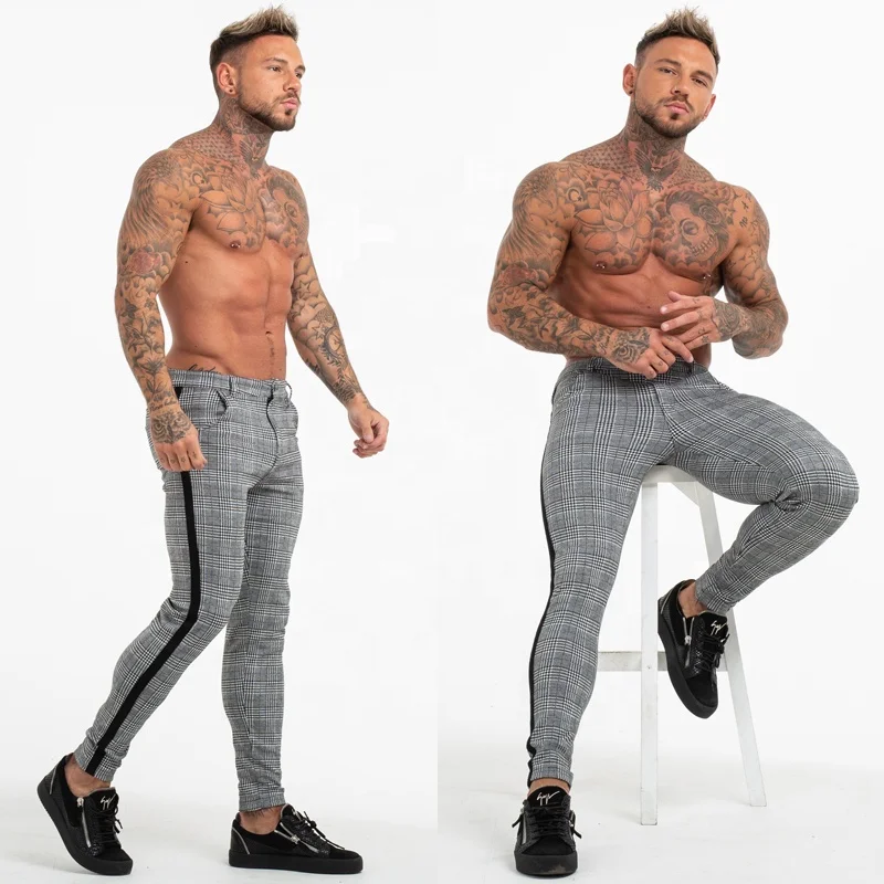 mens grey check chinos